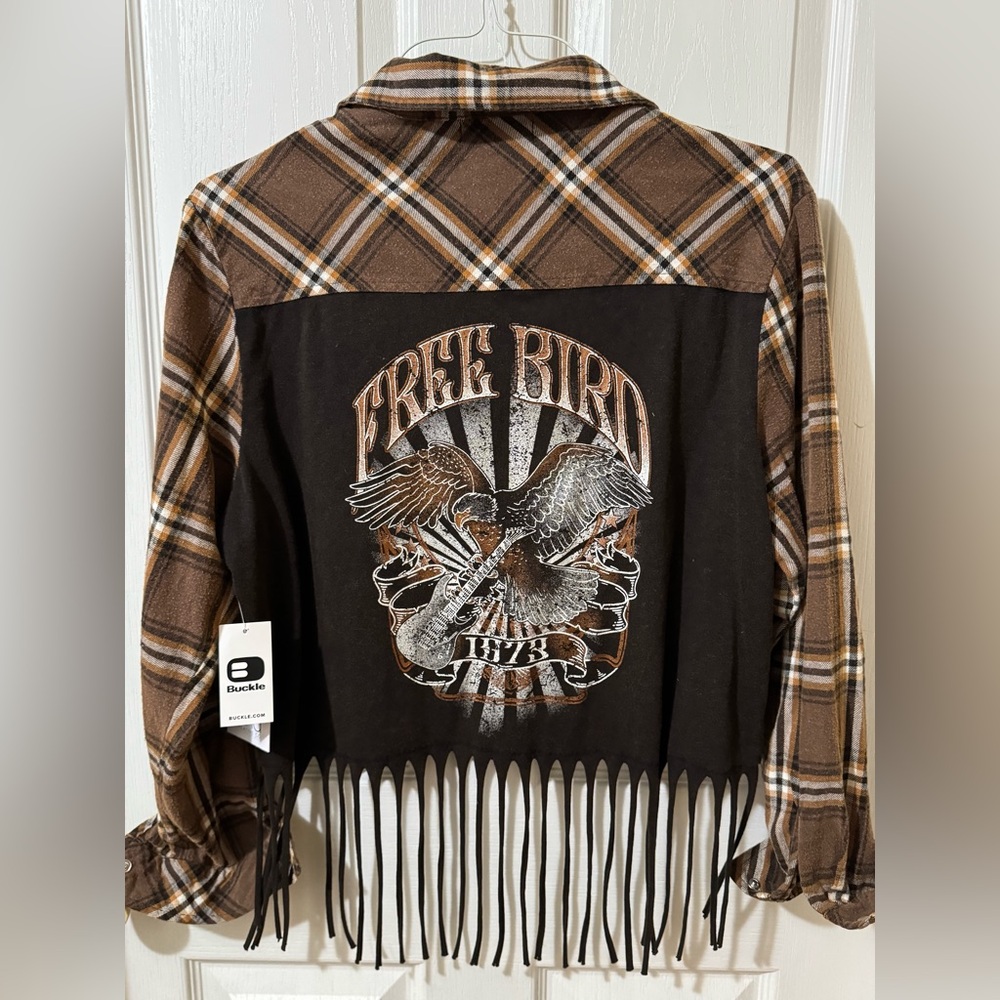 Freebird Black and Brown Fringe button down shirt